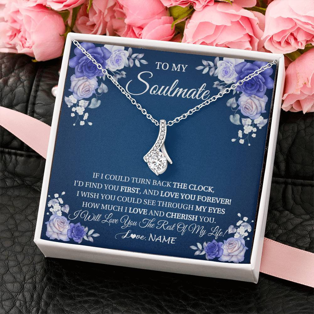 Alluring Beauty Necklace 14K White Gold Finish | 2 | Personalized To My Soulmate Necklace Love You Forever Future Wife Birthday Anniversary Valentines Day Christmas Jewelry Customized Gift Box Message Card | siriusteestore