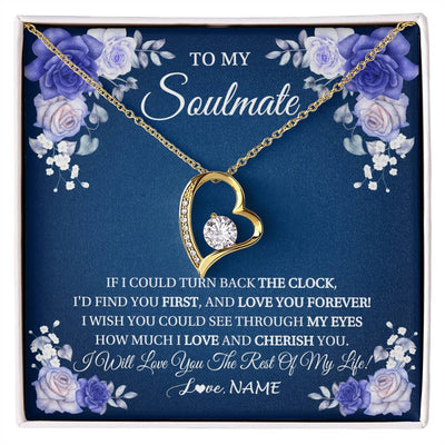 Forever Love Necklace 18K Yellow Gold Finish | 1 | Personalized To My Soulmate Necklace Love You Forever Future Wife Birthday Anniversary Valentines Day Christmas Jewelry Customized Gift Box Message Card | siriusteestore
