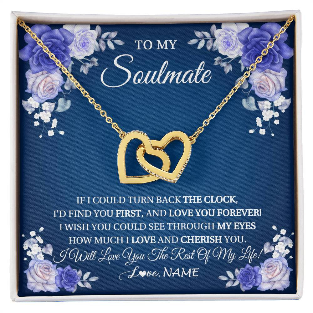 Interlocking Hearts Necklace 18K Yellow Gold Finish | 1 | Personalized To My Soulmate Necklace Love You Forever Future Wife Birthday Anniversary Valentines Day Christmas Jewelry Customized Gift Box Message Card | siriusteestore