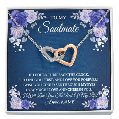 Interlocking Hearts Necklace Stainless Steel & Rose Gold Finish | 1 | Personalized To My Soulmate Necklace Love You Forever Future Wife Birthday Anniversary Valentines Day Christmas Jewelry Customized Gift Box Message Card | siriusteestore