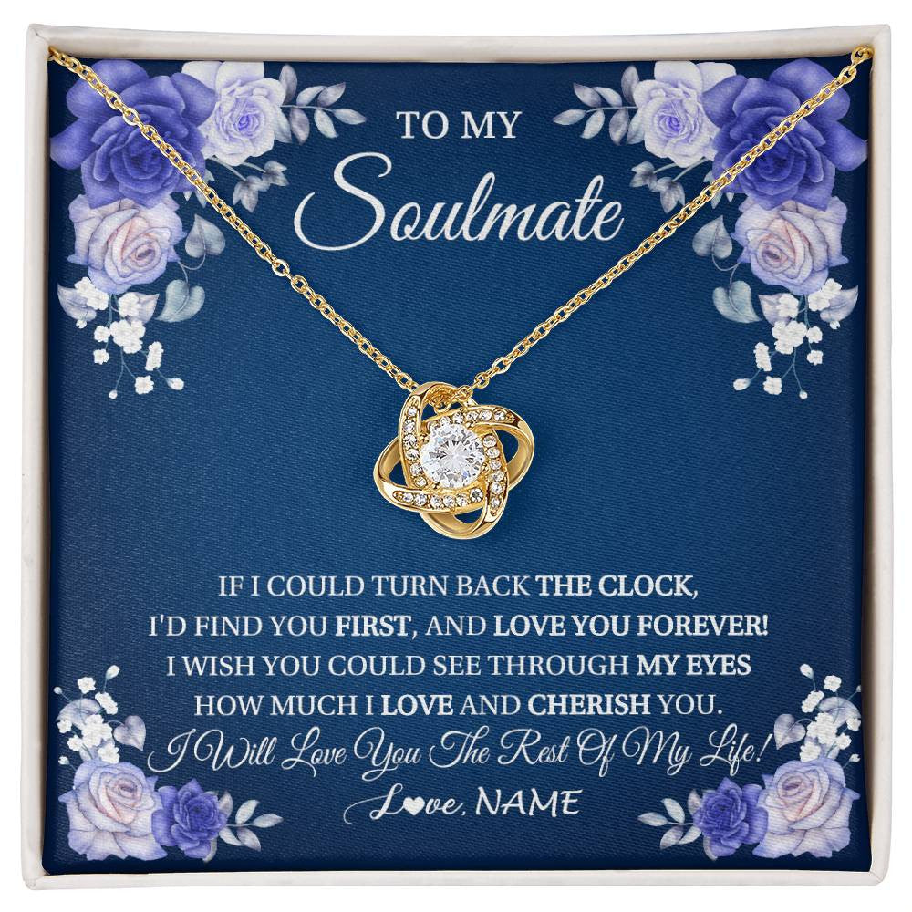 Love Knot Necklace 18K Yellow Gold Finish | 1 | Personalized To My Soulmate Necklace Love You Forever Future Wife Birthday Anniversary Valentines Day Christmas Jewelry Customized Gift Box Message Card | siriusteestore