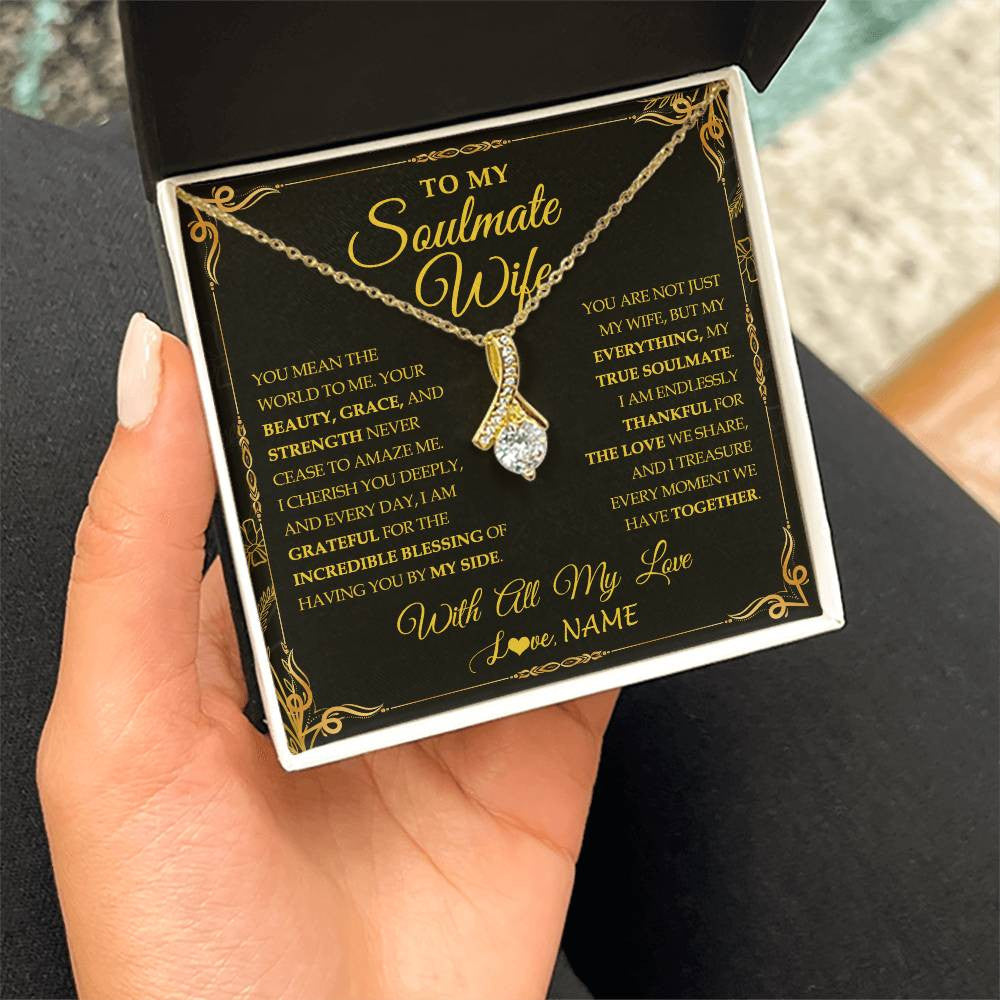 Alluring Beauty Necklace 18K Yellow Gold Finish | 2 | Personalized To My Soulmate Wife Necklace My Heart Wife Jewelry Romantic Birthday Gifst Anniversary Wedding Day Christmas Customized Gift Box Message Card | siriusteestore