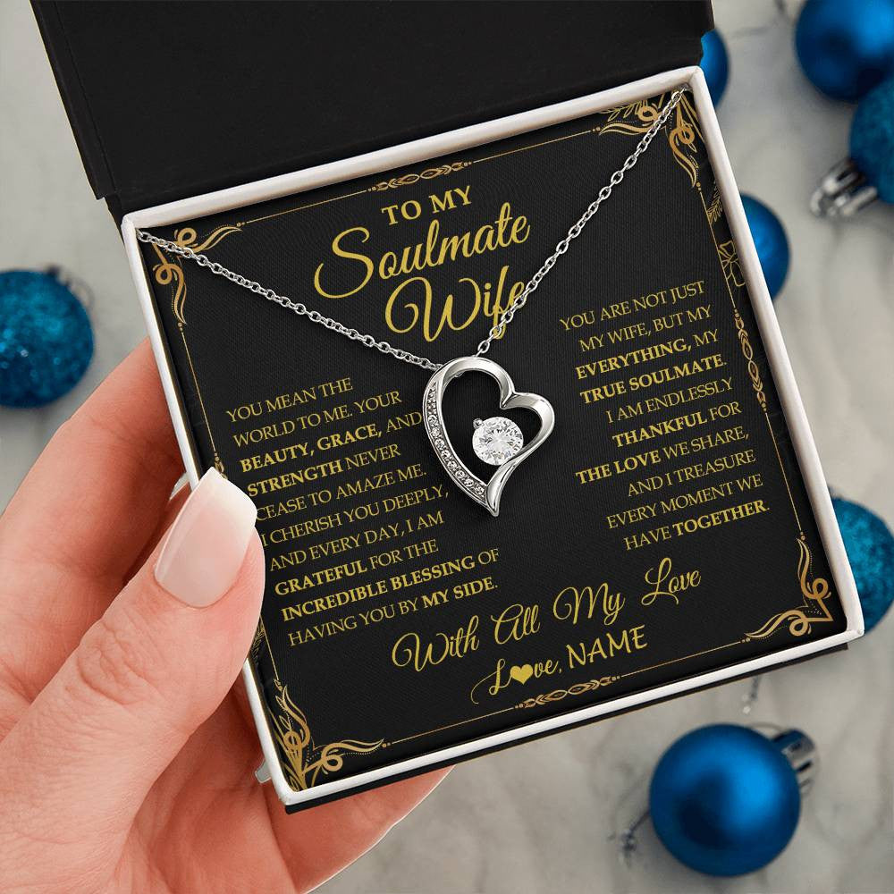 Forever Love Necklace 14K White Gold Finish | 2 | Personalized To My Soulmate Wife Necklace My Heart Wife Jewelry Romantic Birthday Gifst Anniversary Wedding Day Christmas Customized Gift Box Message Card | siriusteestore