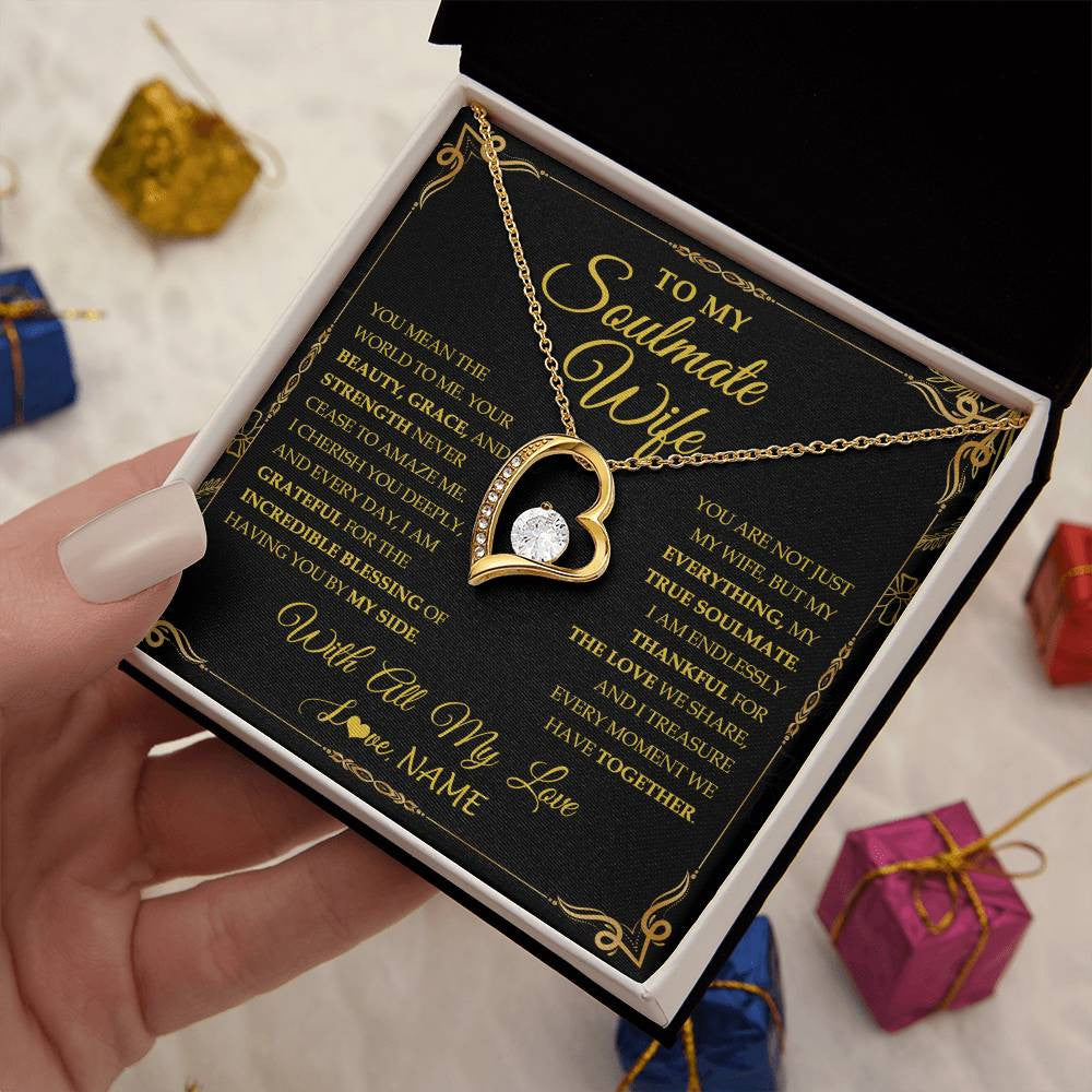 Forever Love Necklace 18K Yellow Gold Finish | 2 | Personalized To My Soulmate Wife Necklace My Heart Wife Jewelry Romantic Birthday Gifst Anniversary Wedding Day Christmas Customized Gift Box Message Card | siriusteestore