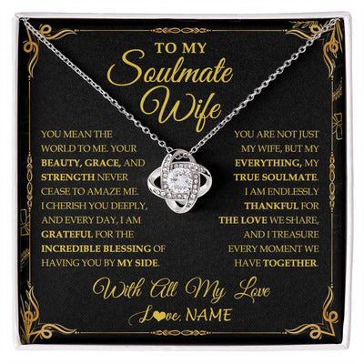 Love Knot Necklace 14K White Gold Finish | 1 | Personalized To My Soulmate Wife Necklace My Heart Wife Jewelry Romantic Birthday Gifst Anniversary Wedding Day Christmas Customized Gift Box Message Card | siriusteestore