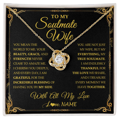 Love Knot Necklace 18K Yellow Gold Finish | 1 | Personalized To My Soulmate Wife Necklace My Heart Wife Jewelry Romantic Birthday Gifst Anniversary Wedding Day Christmas Customized Gift Box Message Card | siriusteestore