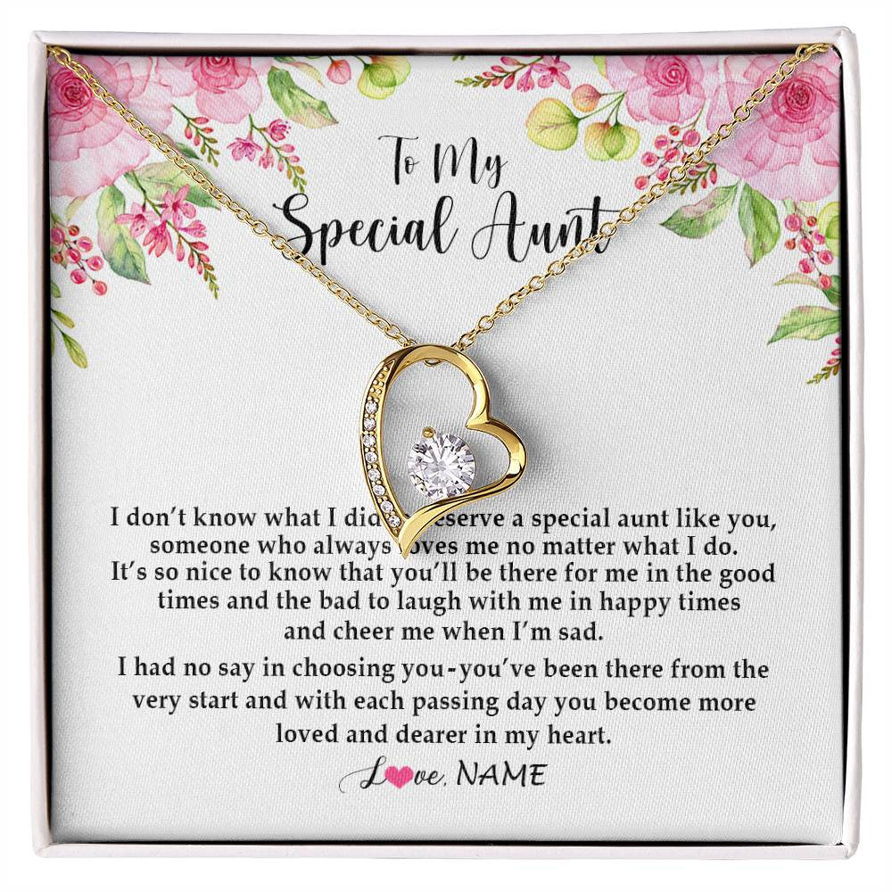 Forever Love Necklace 18K Yellow Gold Finish | Personalized To My Special Aunt Necklace From Niece Nephew Deserve A Special Aunt Pendant Birthday Monthers Day Christmas Customized Gift Box Message Card | siriusteestore