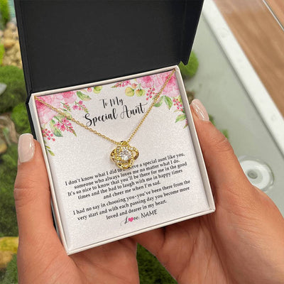 Love Knot Necklace 18K Yellow Gold Finish | Personalized To My Special Aunt Necklace From Niece Nephew Deserve A Special Aunt Pendant Birthday Monthers Day Christmas Customized Gift Box Message Card | siriusteestore