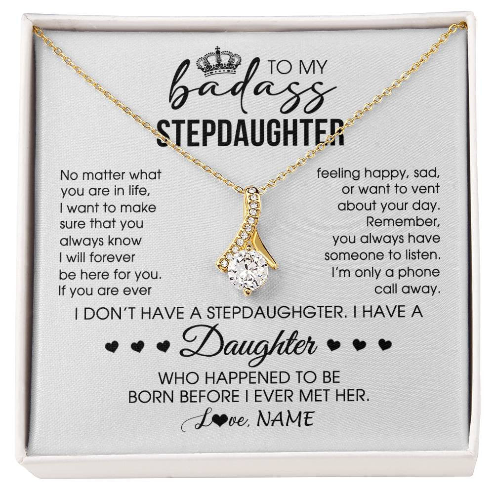 Alluring Beauty Necklace 18K Yellow Gold Finish | 1 | Personalized To My Stepdaughter Necklace From Stepfather Stepdad Be Here For You Bonus Daughter Birthday Graduation Christmas Customized Gift Box Message Card | siriusteestore