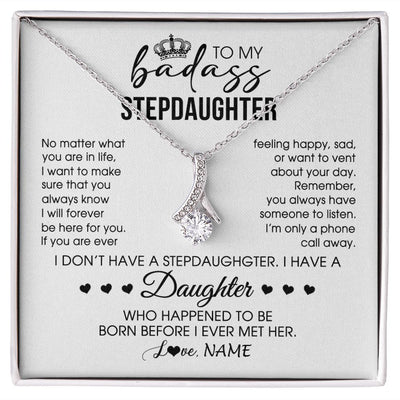 Alluring Beauty Necklace | Personalized To My Stepdaughter Necklace From Stepfather Stepdad Be Here For You Bonus Daughter Birthday Graduation Christmas Customized Gift Box Message Card | siriusteestore
