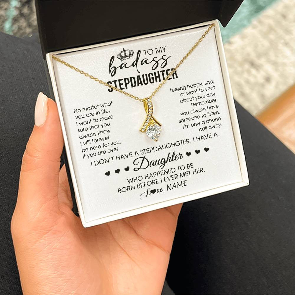 Alluring Beauty Necklace 18K Yellow Gold Finish | 2 | Personalized To My Stepdaughter Necklace From Stepfather Stepdad Be Here For You Bonus Daughter Birthday Graduation Christmas Customized Gift Box Message Card | siriusteestore