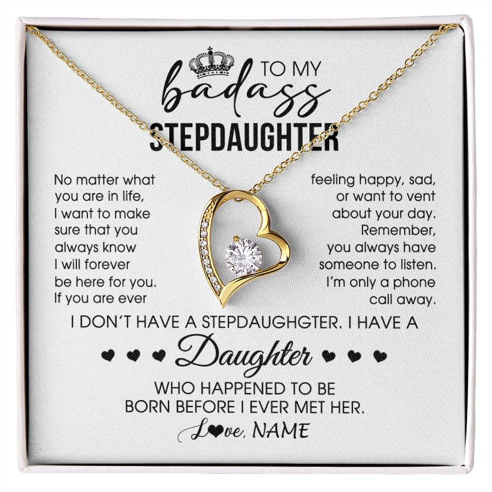 Forever Love Necklace 18K Yellow Gold Finish | 1 | Personalized To My Stepdaughter Necklace From Stepfather Stepdad Be Here For You Bonus Daughter Birthday Graduation Christmas Customized Gift Box Message Card | siriusteestore