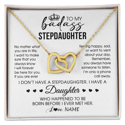 Interlocking Hearts Necklace 18K Yellow Gold Finish | 1 | Personalized To My Stepdaughter Necklace From Stepfather Stepdad Be Here For You Bonus Daughter Birthday Graduation Christmas Customized Gift Box Message Card | siriusteestore