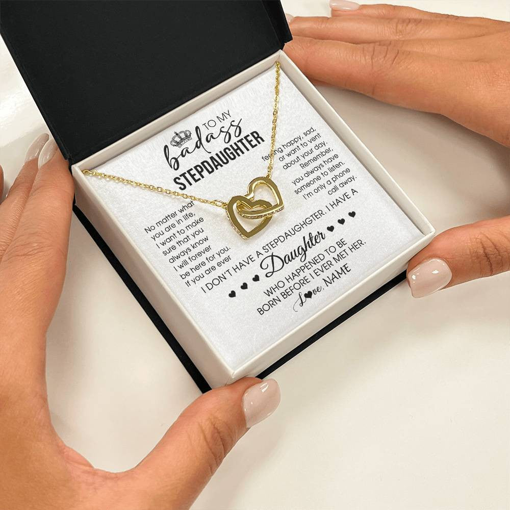 Interlocking Hearts Necklace 18K Yellow Gold Finish | 2 | Personalized To My Stepdaughter Necklace From Stepfather Stepdad Be Here For You Bonus Daughter Birthday Graduation Christmas Customized Gift Box Message Card | siriusteestore