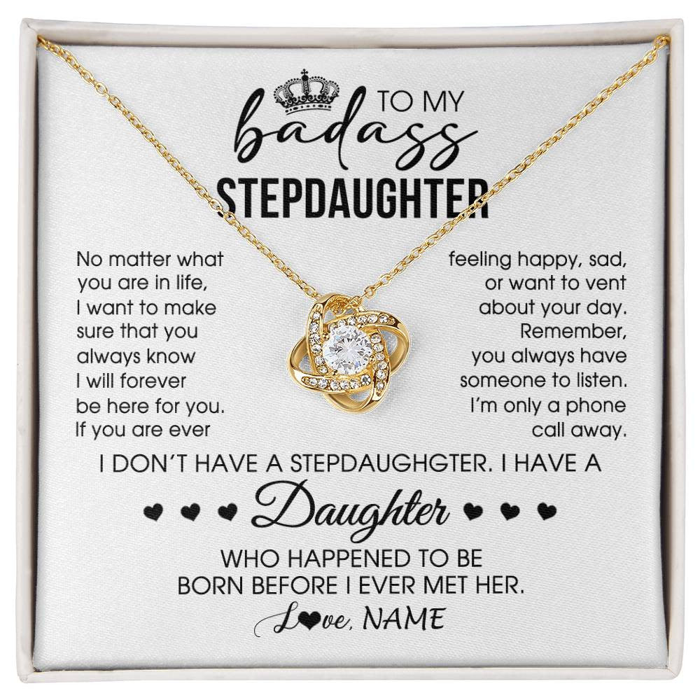 Love Knot Necklace 18K Yellow Gold Finish | 1 | Personalized To My Stepdaughter Necklace From Stepfather Stepdad Be Here For You Bonus Daughter Birthday Graduation Christmas Customized Gift Box Message Card | siriusteestore