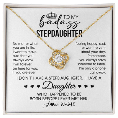 Love Knot Necklace 18K Yellow Gold Finish | 1 | Personalized To My Stepdaughter Necklace From Stepfather Stepdad Be Here For You Bonus Daughter Birthday Graduation Christmas Customized Gift Box Message Card | siriusteestore