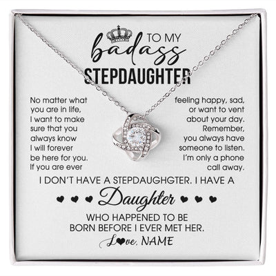 Love Knot Necklace | Personalized To My Stepdaughter Necklace From Stepfather Stepdad Be Here For You Bonus Daughter Birthday Graduation Christmas Customized Gift Box Message Card | siriusteestore