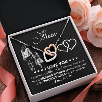 Interlocking Hearts Necklace Stainless Steel & Rose Gold Finish | 2 | Personalized To My Stepdaughter Necklace From Stepmother I Love You Little Girl Stepdaughter Birthday Christmas Jewelry Customized Gift Box Message Card | siriusteestore