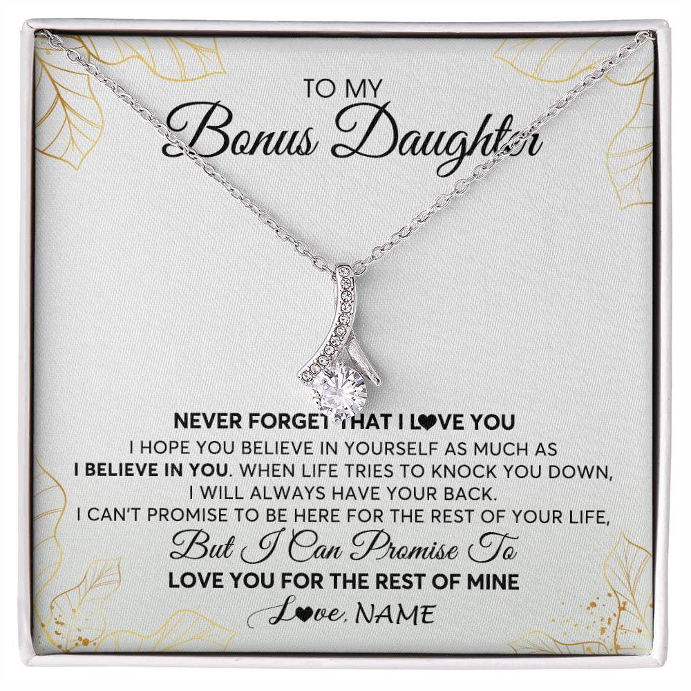 Alluring Beauty Necklace | Personalized To My Stepdaughter Necklace From Stepmother Never Forget That I Love You Stepdaughter Birthday Christmas Customized Gift Box Message Card | siriusteestore