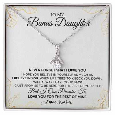 Alluring Beauty Necklace | Personalized To My Stepdaughter Necklace From Stepmother Never Forget That I Love You Stepdaughter Birthday Christmas Customized Gift Box Message Card | siriusteestore