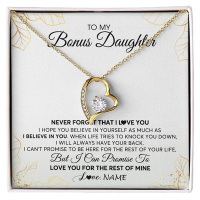 Forever Love Necklace 18K Yellow Gold Finish | 1 | Personalized To My Stepdaughter Necklace From Stepmother Never Forget That I Love You Stepdaughter Birthday Christmas Customized Gift Box Message Card | siriusteestore