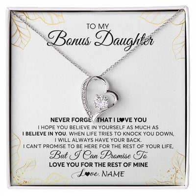 Forever Love Necklace | Personalized To My Stepdaughter Necklace From Stepmother Never Forget That I Love You Stepdaughter Birthday Christmas Customized Gift Box Message Card | siriusteestore