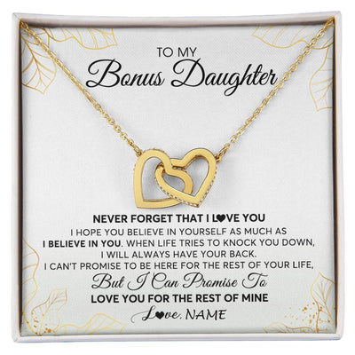 Interlocking Hearts Necklace 18K Yellow Gold Finish | 1 | Personalized To My Stepdaughter Necklace From Stepmother Never Forget That I Love You Stepdaughter Birthday Christmas Customized Gift Box Message Card | siriusteestore