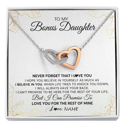 Interlocking Hearts Necklace | Personalized To My Stepdaughter Necklace From Stepmother Never Forget That I Love You Stepdaughter Birthday Christmas Customized Gift Box Message Card | siriusteestore