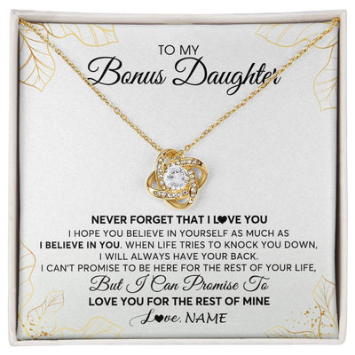 Love Knot Necklace 18K Yellow Gold Finish | 1 | Personalized To My Stepdaughter Necklace From Stepmother Never Forget That I Love You Stepdaughter Birthday Christmas Customized Gift Box Message Card | siriusteestore