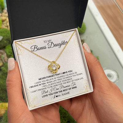 Love Knot Necklace 18K Yellow Gold Finish | 2 | Personalized To My Stepdaughter Necklace From Stepmother Never Forget That I Love You Stepdaughter Birthday Christmas Customized Gift Box Message Card | siriusteestore
