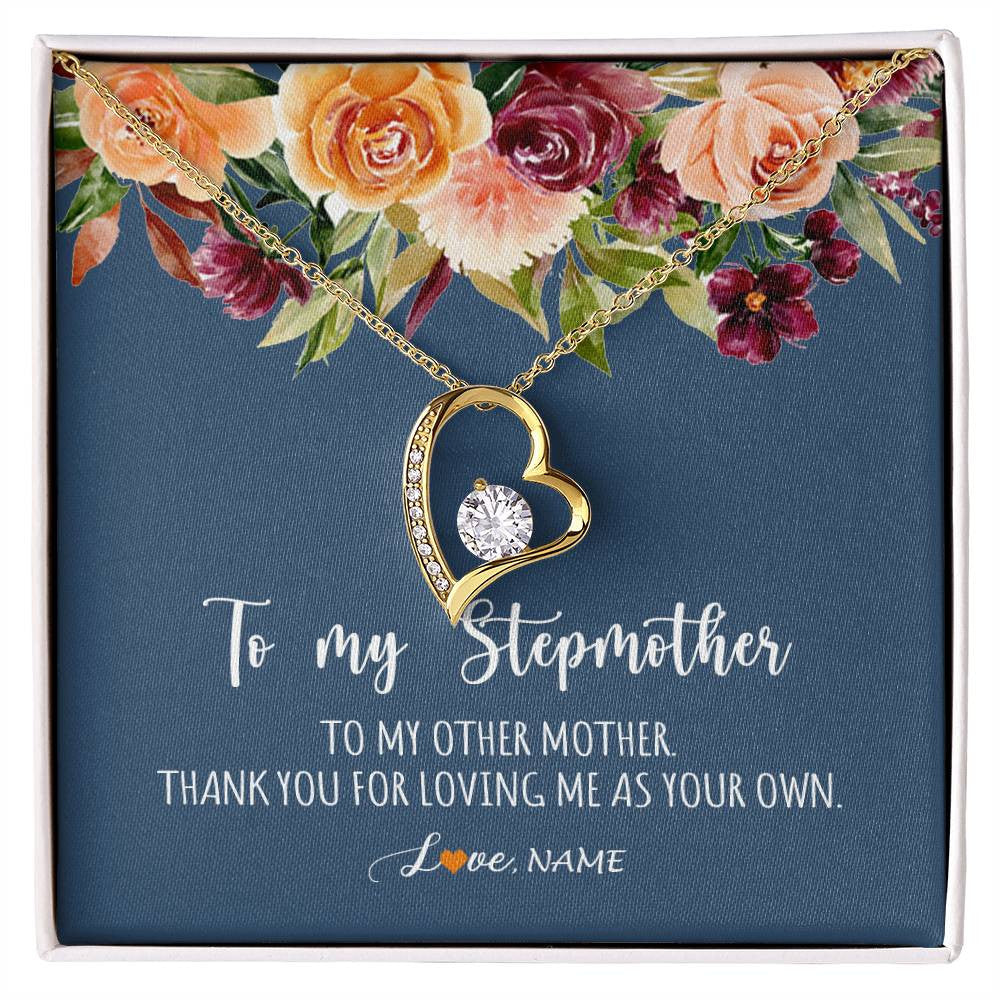 Forever Love Necklace 18K Yellow Gold Finish | Personalized To My Stepmother Necklace Thank You For Loveing Me As Your Own Bonus Mom Stepmom Birthday Mothers Day Christmas Customized Gift Box Message Card | siriusteestore