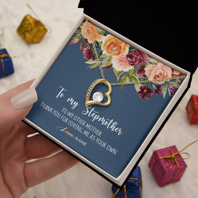 Forever Love Necklace 18K Yellow Gold Finish | Personalized To My Stepmother Necklace Thank You For Loveing Me As Your Own Bonus Mom Stepmom Birthday Mothers Day Christmas Customized Gift Box Message Card | siriusteestore