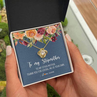 Love Knot Necklace 18K Yellow Gold Finish | Personalized To My Stepmother Necklace Thank You For Loveing Me As Your Own Bonus Mom Stepmom Birthday Mothers Day Christmas Customized Gift Box Message Card | siriusteestore