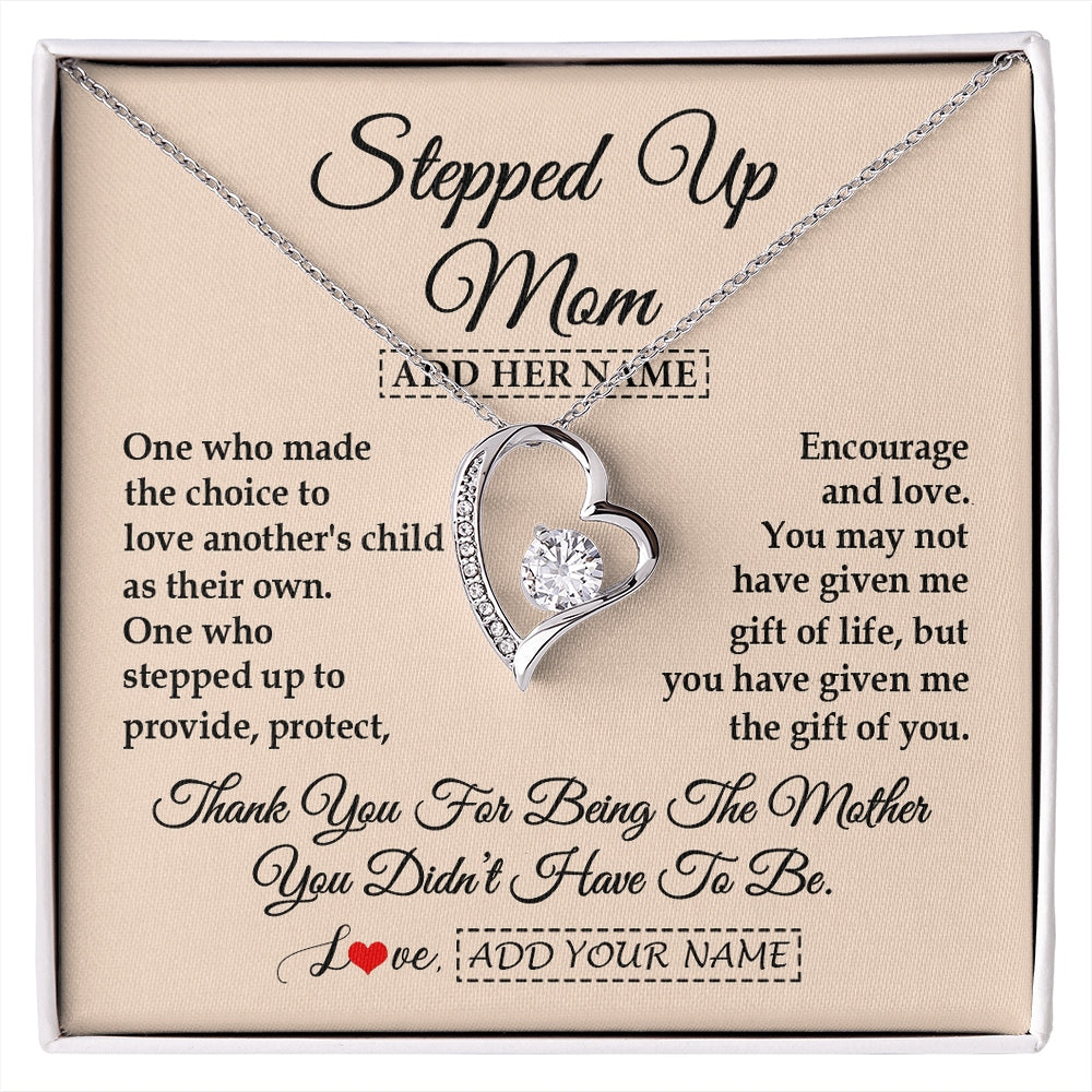 Forever Love Necklace 14K White Gold Finish | 1 | Personalized To My Stepped Up Mom Necklace From Stepdaughter Stepson Thank You For Being The Mother Bonus Mom Gifts Birthday Mothers Day Gift Box Message Card | https://siriusteestore.
