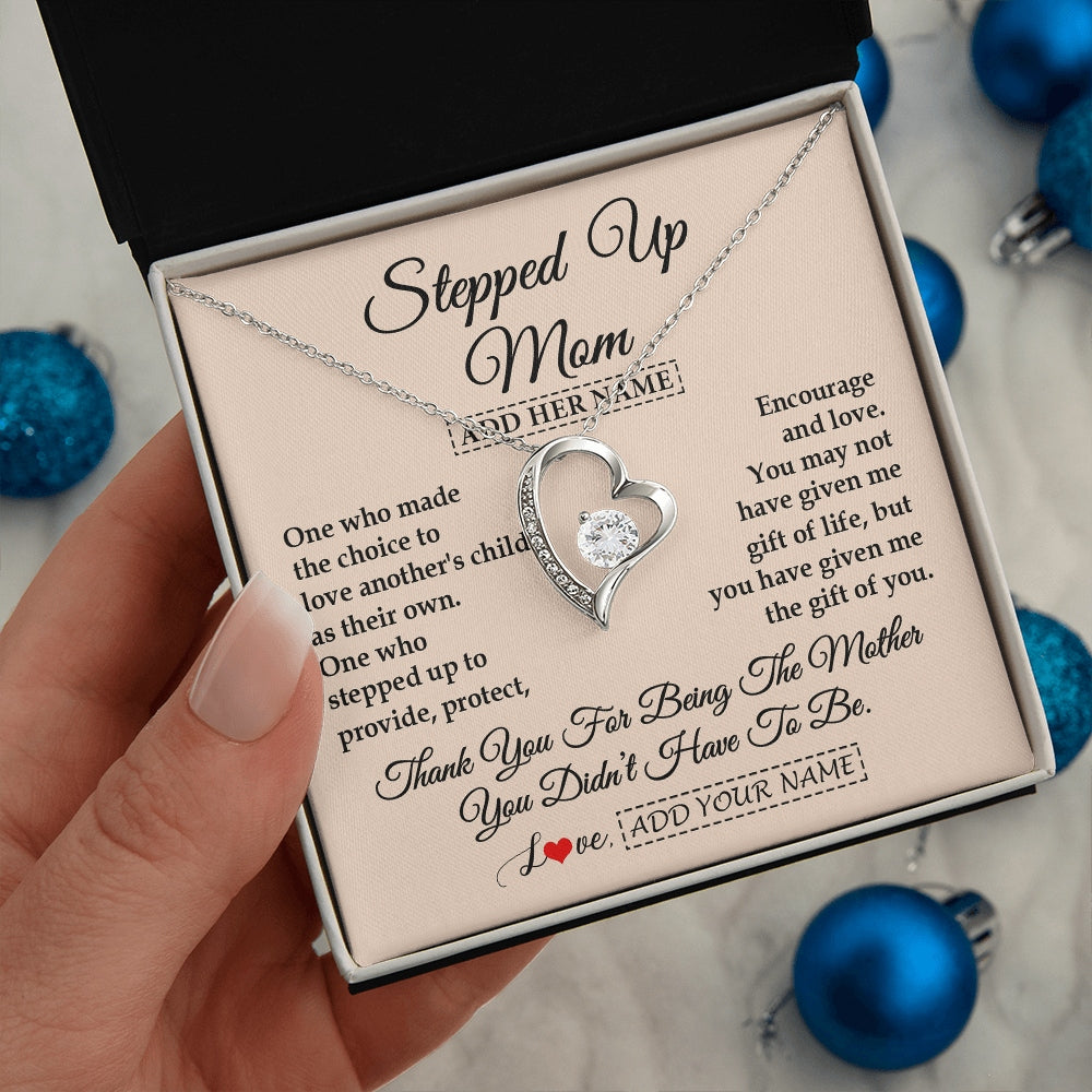 Forever Love Necklace 14K White Gold Finish | 2 | Personalized To My Stepped Up Mom Necklace From Stepdaughter Stepson Thank You For Being The Mother Bonus Mom Gifts Birthday Mothers Day Gift Box Message Card | https://siriusteestore.