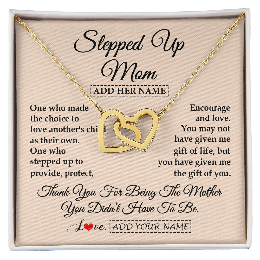 Interlocking Hearts Necklace 18K Yellow Gold Finish | 1 | Personalized To My Stepped Up Mom Necklace From Stepdaughter Stepson Thank You For Being The Mother Bonus Mom Gifts Birthday Mothers Day Gift Box Message Card | https://siriusteestore.