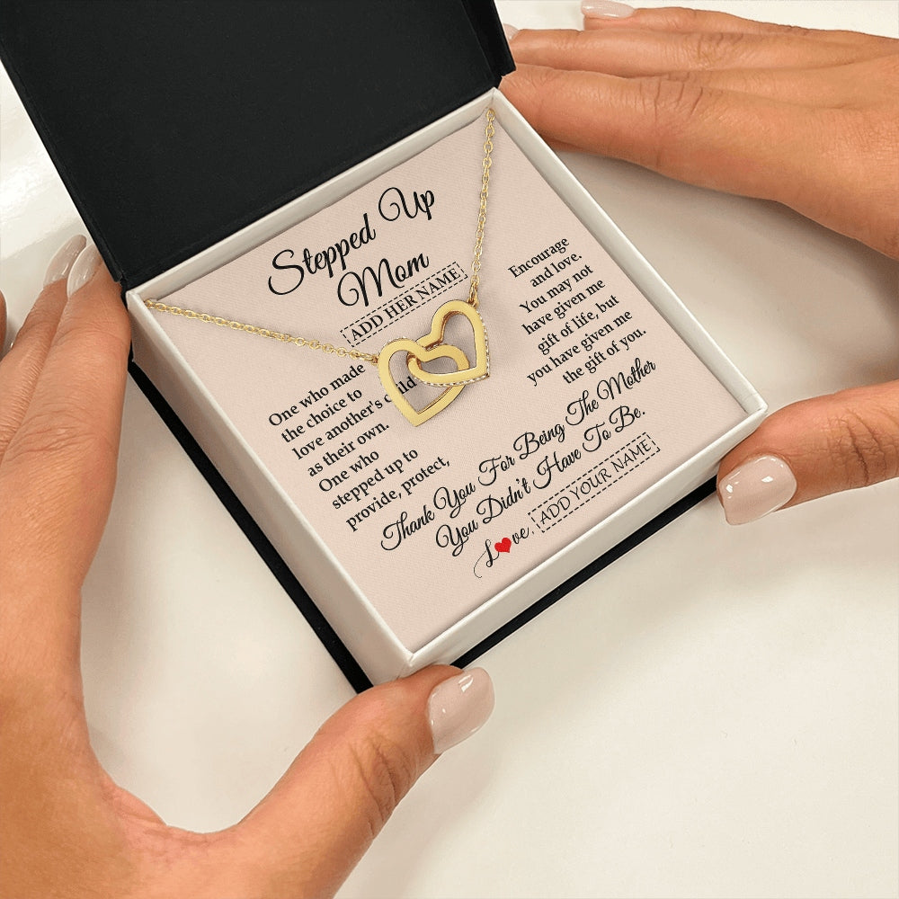 Interlocking Hearts Necklace 18K Yellow Gold Finish | 2 | Personalized To My Stepped Up Mom Necklace From Stepdaughter Stepson Thank You For Being The Mother Bonus Mom Gifts Birthday Mothers Day Gift Box Message Card | https://siriusteestore.