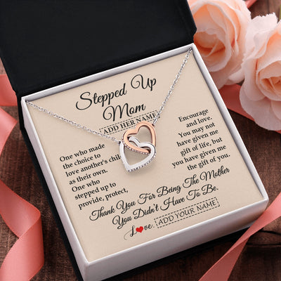 Interlocking Hearts Necklace Stainless Steel & Rose Gold Finish | 2 | Personalized To My Stepped Up Mom Necklace From Stepdaughter Stepson Thank You For Being The Mother Bonus Mom Gifts Birthday Mothers Day Gift Box Message Card | https://siriusteestore.