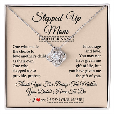 Love Knot Necklace 14K White Gold Finish | 1 | Personalized To My Stepped Up Mom Necklace From Stepdaughter Stepson Thank You For Being The Mother Bonus Mom Gifts Birthday Mothers Day Gift Box Message Card | https://siriusteestore.