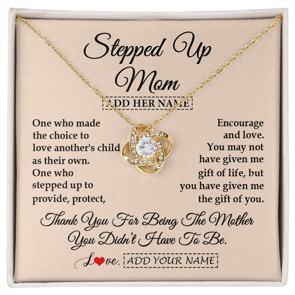 Love Knot Necklace 18K Yellow Gold Finish | 1 | Personalized To My Stepped Up Mom Necklace From Stepdaughter Stepson Thank You For Being The Mother Bonus Mom Gifts Birthday Mothers Day Gift Box Message Card | https://siriusteestore.