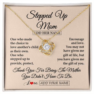 Love Knot Necklace 18K Yellow Gold Finish | 1 | Personalized To My Stepped Up Mom Necklace From Stepdaughter Stepson Thank You For Being The Mother Bonus Mom Gifts Birthday Mothers Day Gift Box Message Card | https://siriusteestore.