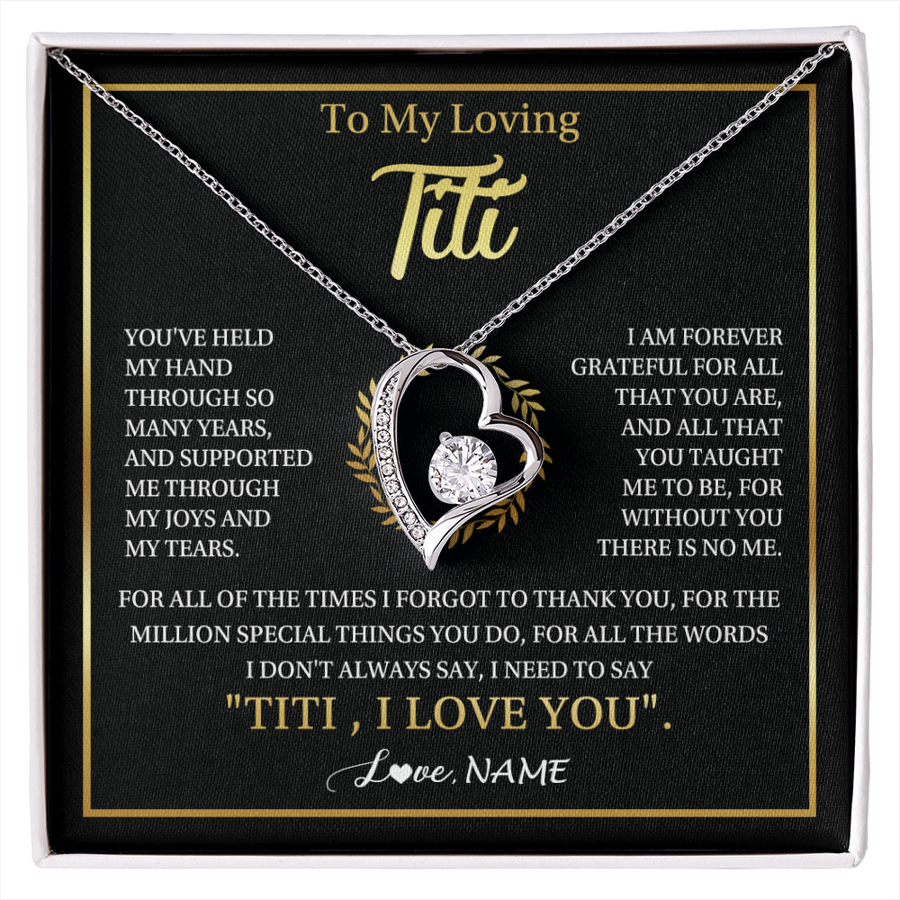 Forever Love Necklace 14K White Gold Finish | 1 | Personalized To My Titi Gifts Necklace From Niece Nephew Grateful Thank You Titi Birthday Gifts Mothers Day Jewelry Christmas Customized Gift Box Message | siriusteestore