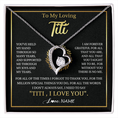 Forever Love Necklace 14K White Gold Finish | 1 | Personalized To My Titi Gifts Necklace From Niece Nephew Grateful Thank You Titi Birthday Gifts Mothers Day Jewelry Christmas Customized Gift Box Message | siriusteestore