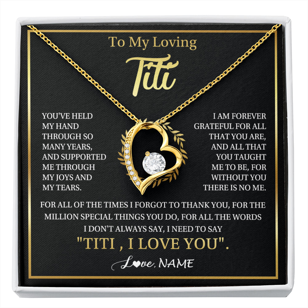 Forever Love Necklace 18K Yellow Gold Finish | 1 | Personalized To My Titi Gifts Necklace From Niece Nephew Grateful Thank You Titi Birthday Gifts Mothers Day Jewelry Christmas Customized Gift Box Message | siriusteestore