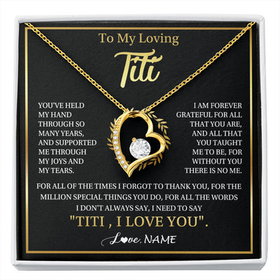 Forever Love Necklace 18K Yellow Gold Finish | 1 | Personalized To My Titi Gifts Necklace From Niece Nephew Grateful Thank You Titi Birthday Gifts Mothers Day Jewelry Christmas Customized Gift Box Message | siriusteestore