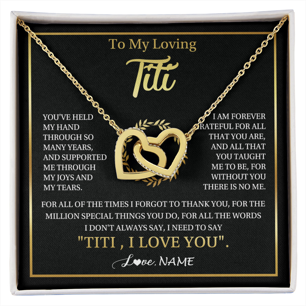 Interlocking Hearts Necklace 18K Yellow Gold Finish | 1 | Personalized To My Titi Gifts Necklace From Niece Nephew Grateful Thank You Titi Birthday Gifts Mothers Day Jewelry Christmas Customized Gift Box Message | siriusteestore