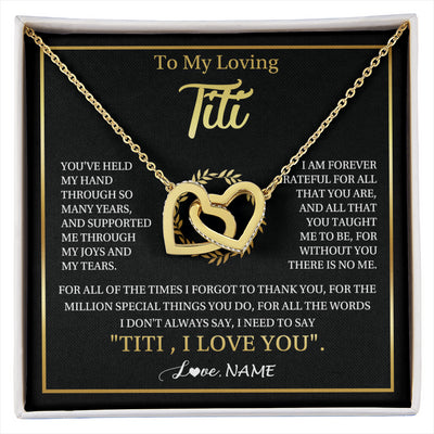 Interlocking Hearts Necklace 18K Yellow Gold Finish | 1 | Personalized To My Titi Gifts Necklace From Niece Nephew Grateful Thank You Titi Birthday Gifts Mothers Day Jewelry Christmas Customized Gift Box Message | siriusteestore