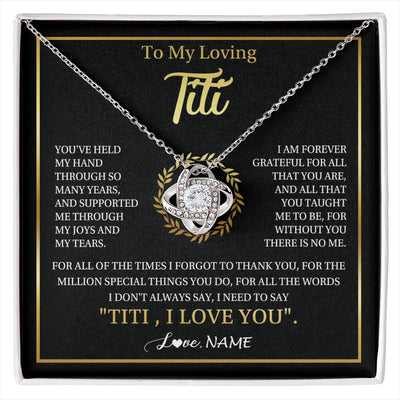 Love Knot Necklace 14K White Gold Finish | 1 | Personalized To My Titi Gifts Necklace From Niece Nephew Grateful Thank You Titi Birthday Gifts Mothers Day Jewelry Christmas Customized Gift Box Message | siriusteestore