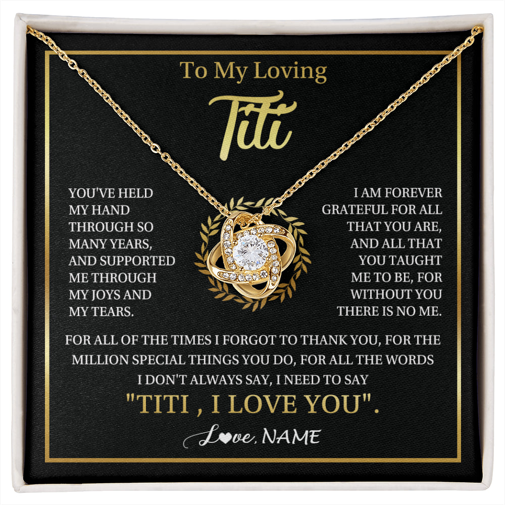 Love Knot Necklace 18K Yellow Gold Finish | 1 | Personalized To My Titi Gifts Necklace From Niece Nephew Grateful Thank You Titi Birthday Gifts Mothers Day Jewelry Christmas Customized Gift Box Message | siriusteestore