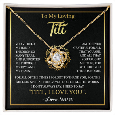 Love Knot Necklace 18K Yellow Gold Finish | 1 | Personalized To My Titi Gifts Necklace From Niece Nephew Grateful Thank You Titi Birthday Gifts Mothers Day Jewelry Christmas Customized Gift Box Message | siriusteestore